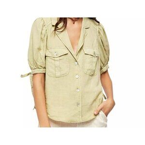FREE PEOPLE WOMEN'S GREEN ELBOW SLEEVE SAFARI BABE TOP Sz XS